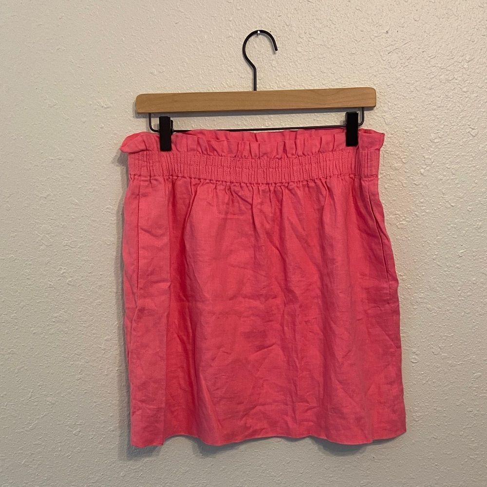 J. Crew Pink Paperbag Waist 100% Linen Chic Pocketed Skirt Size 8